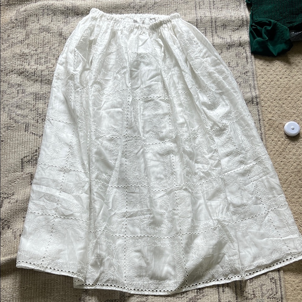 ELSA White Eyelet Panel A-Line Midi Skirt